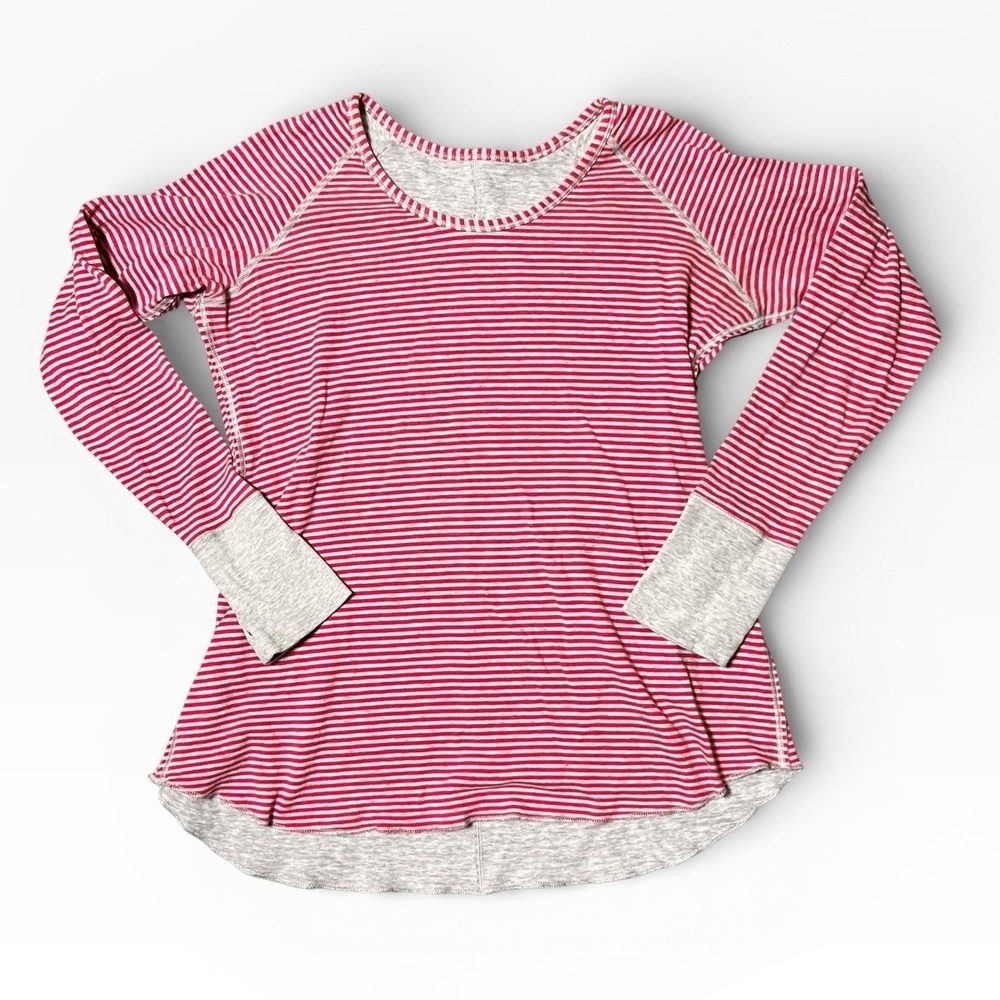 Lululemon Open your Heart Stripe Long Sleeve Shirt Pink Grey Reversible Size S\M